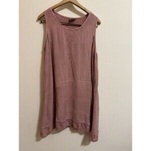 Kaaku Tunic Mini Dress Embroidered Sleeveless Boho Pink 90s Rayon Lace